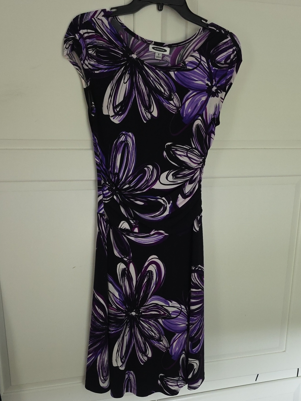 Cap-Sleeve Black Dress with Purple Floral Print